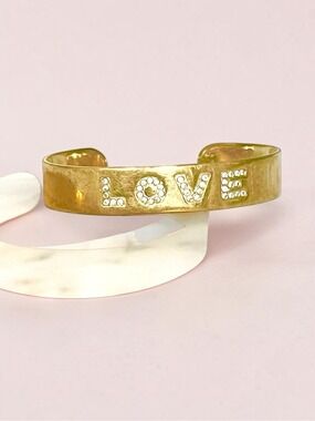 Brand New Never Worn- Gold 'LOVE' Bracelet Cuff With Crystalline Sparkle